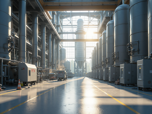 华泰盛富公司标志，化工设备，现代化厂区，工业环境