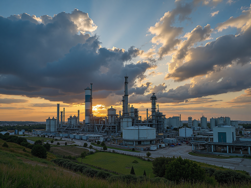 中基石化公司标志，现代化化工设施，企业标识，工业环境