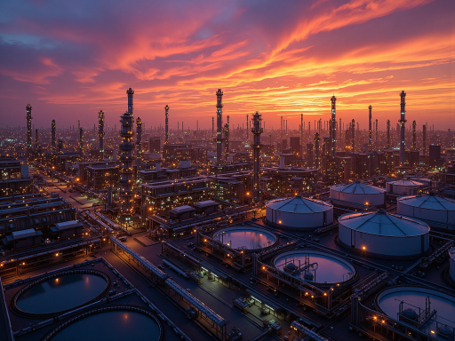 镇海炼化公司标志，大型炼油设备，工业管道，现代化厂区